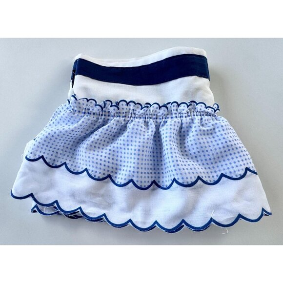 Vintage 70s valance curtain, white, navy, blue checkered pattern, ruffled - Picture 1 of 8